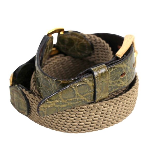 VTG GREEN ALLIGATOR CALFSKIN BEIGE ELASTIC 1"Wd CASUAL DRESS BELT Sz 40 (B36 - Picture 4 of 15